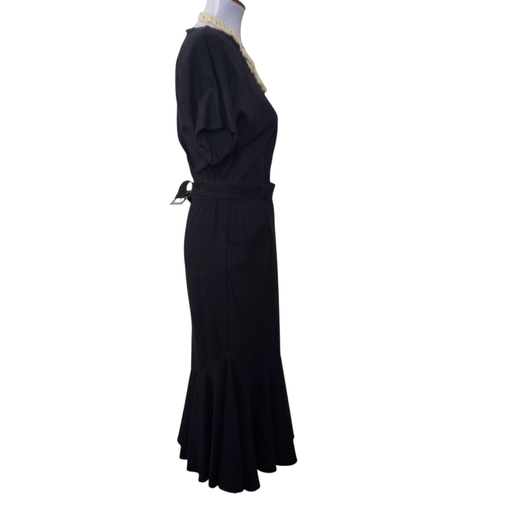 Vintage Black Sheath Dress with Dolman Sleeves and Bib Collar - Picture 11 of 16